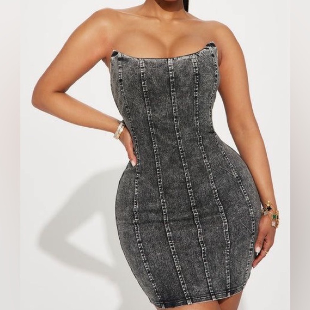 Fashion Nova Doll In Denim Mini Dress - Black Wash